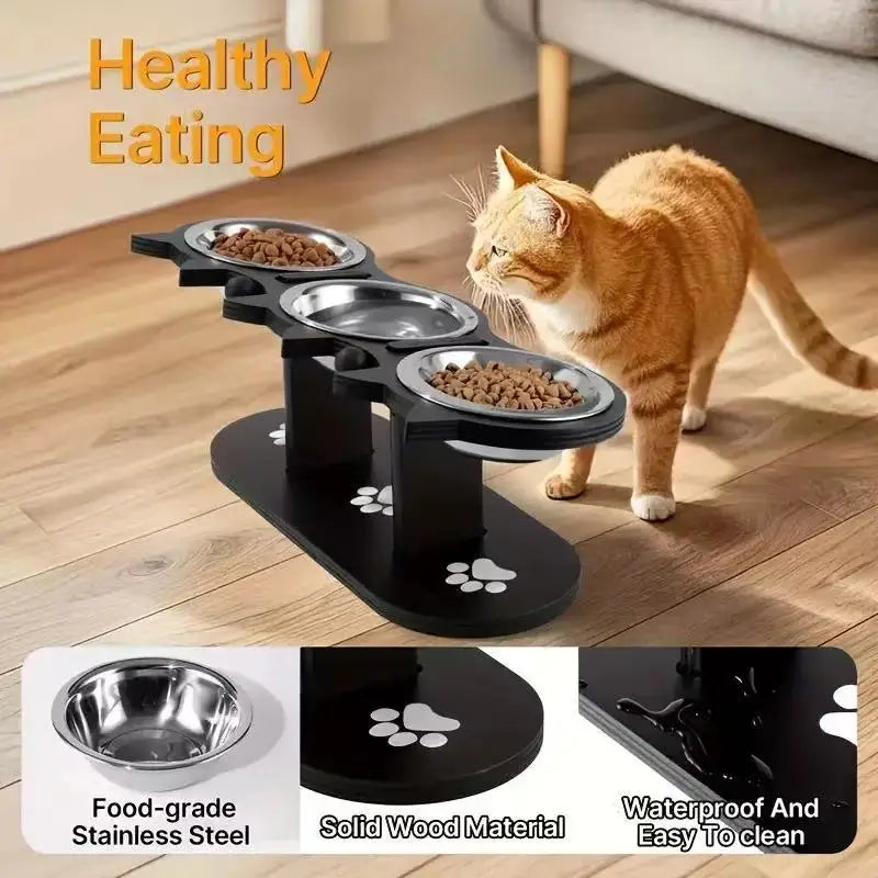 Verhoogde Kattenvoerbak met Standaard, Hout en RVS