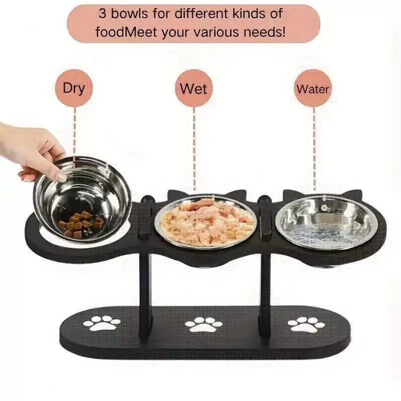 Verhoogde Kattenvoerbak met Standaard, Hout en RVS