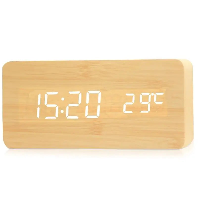 Houten Digitale Wekker met Temperatuurweergave, LED-display voor Bureau