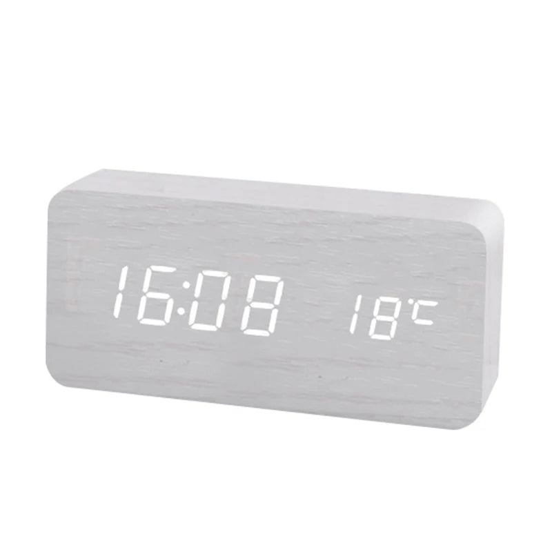 Houten Digitale Wekker met Temperatuurweergave, LED-display voor Bureau