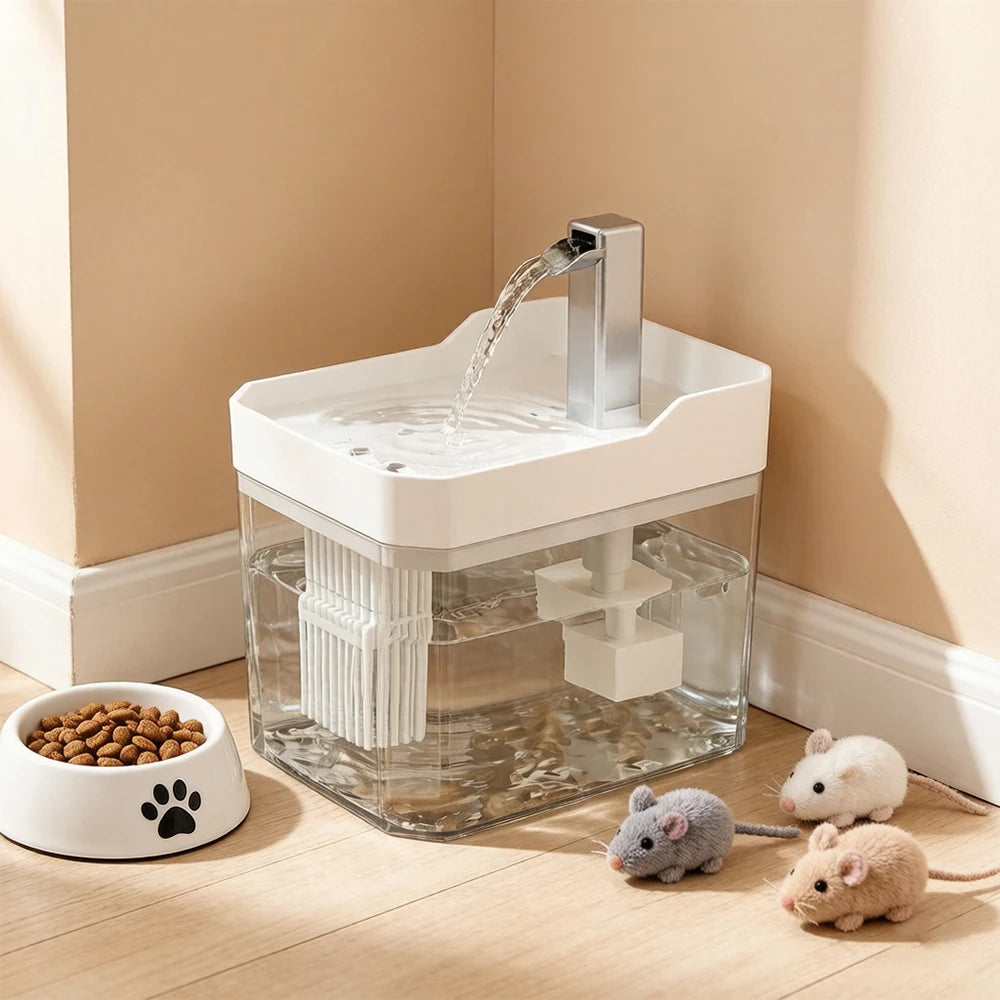 Kattenfontein 1,5 L met Filter en Stille USB-pomp, Transparant