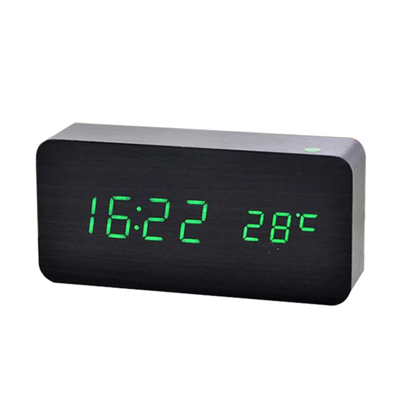Houten Digitale Wekker met Temperatuurweergave, LED-display voor Bureau