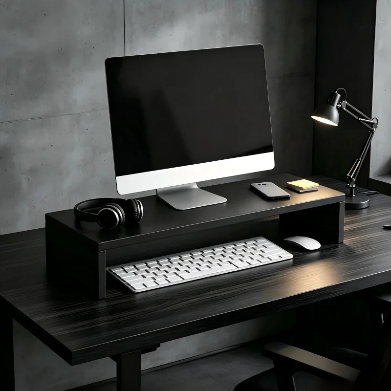 Ergonomische Laptop- en Monitorstandaard met Opbergruimte, Zwart