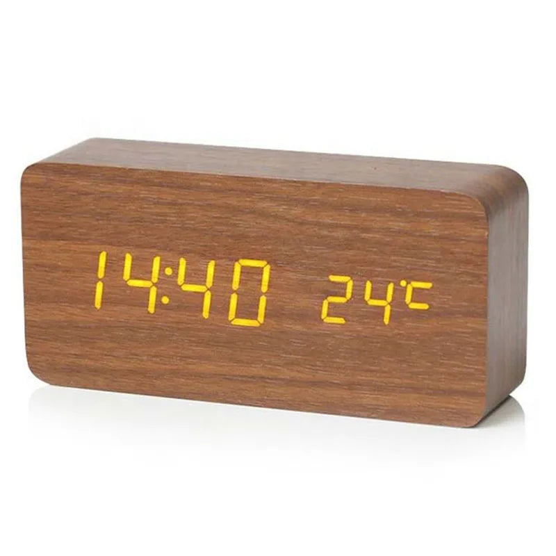 Houten Digitale Wekker met Temperatuurweergave, LED-display voor Bureau