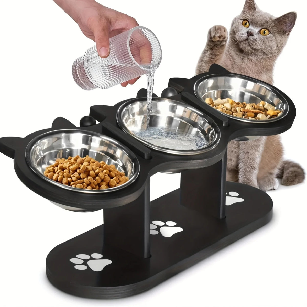Verhoogde Kattenvoerbak met Standaard, Hout en RVS