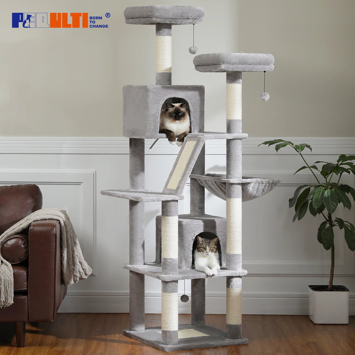 Grote kattenboom met krabpalen, 180 cm