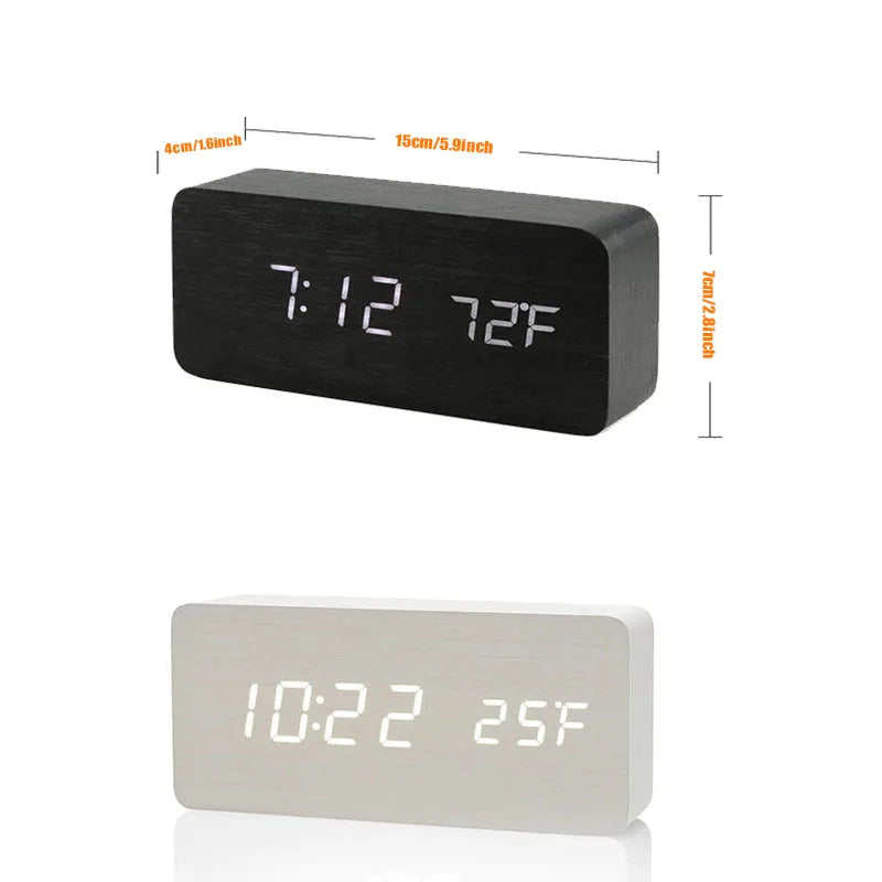Houten Digitale Wekker met Temperatuurweergave, LED-display voor Bureau