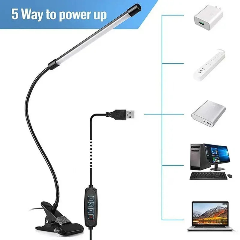 LED Klemlamp voor Bureau, Verstelbaar met Oogbescherming, Zwart