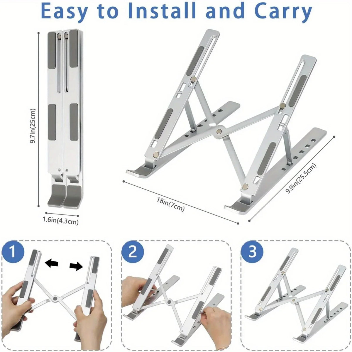 Verstelbare Aluminium Laptopstandaard, Inklapbaar