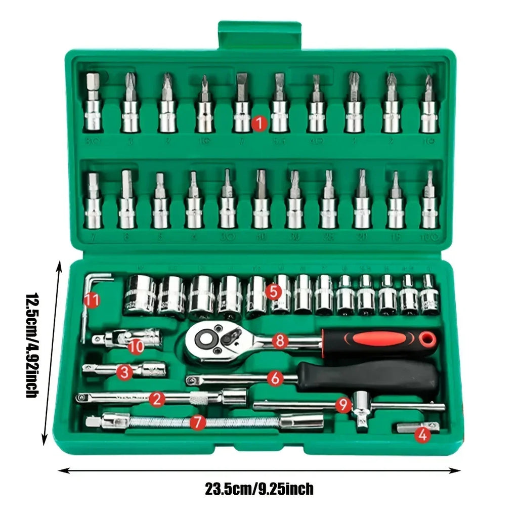 46-delige Dopsleutelset 1/4", Gereedschapskoffer voor Auto en Huis
