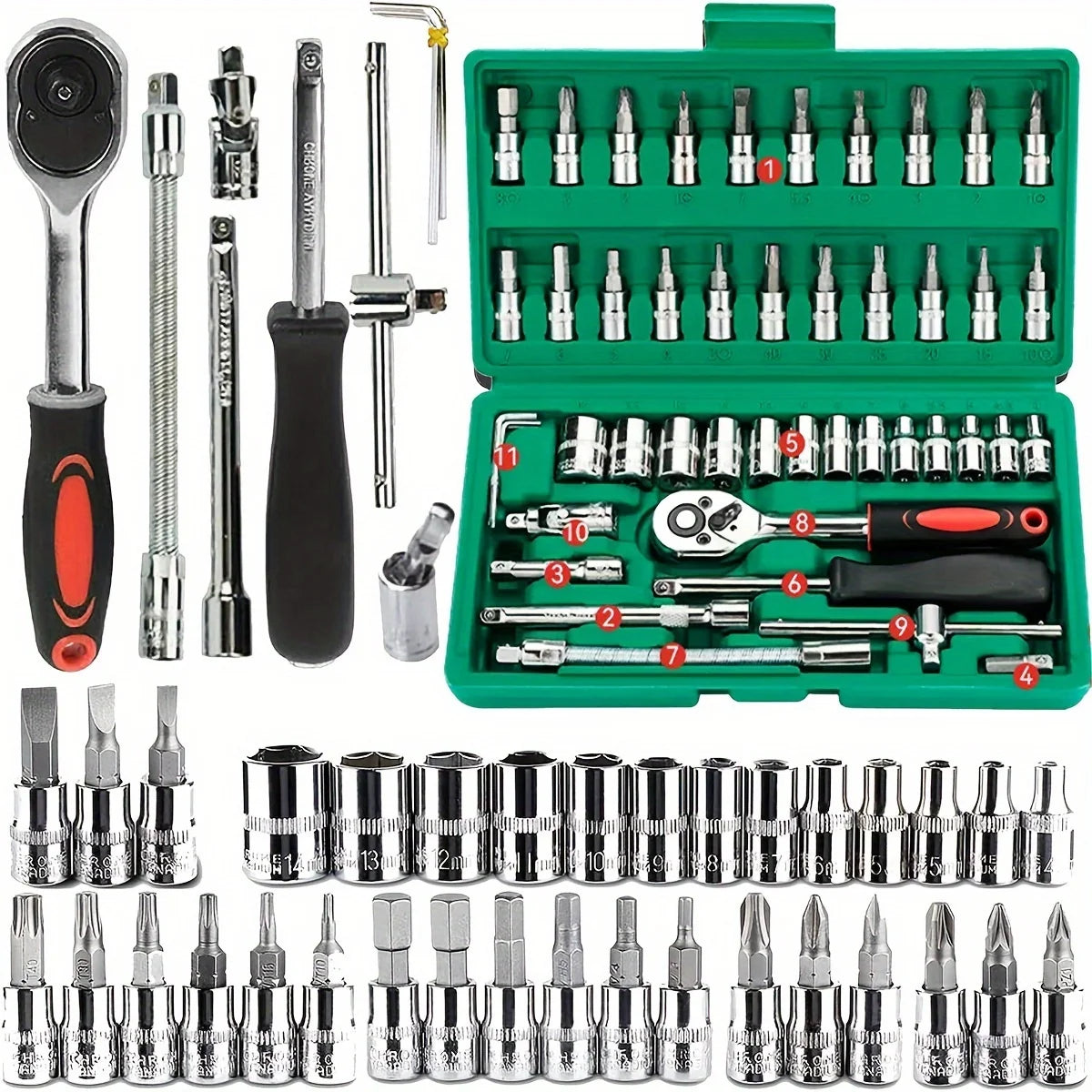 46-delige Dopsleutelset 1/4", Gereedschapskoffer voor Auto en Huis