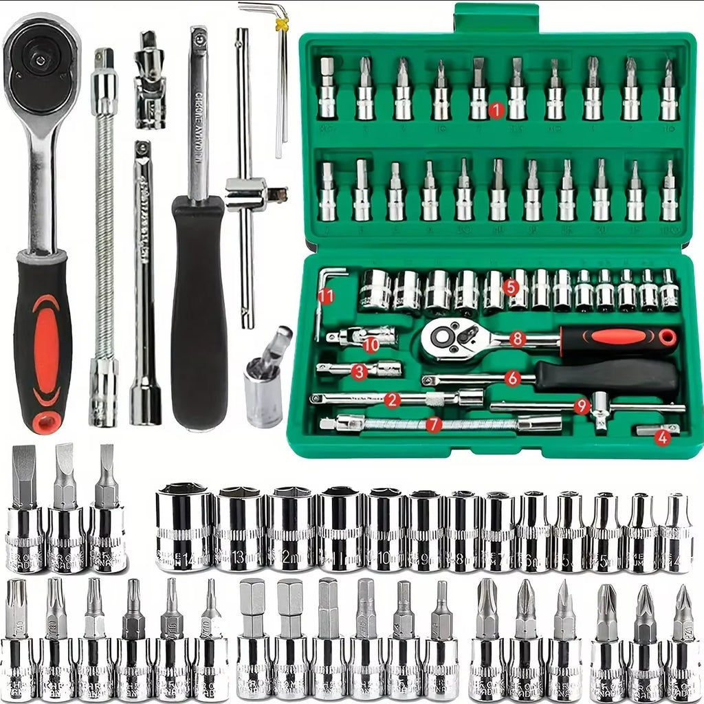 46-delige Dopsleutelset 1/4", Gereedschapskoffer voor Auto en Huis