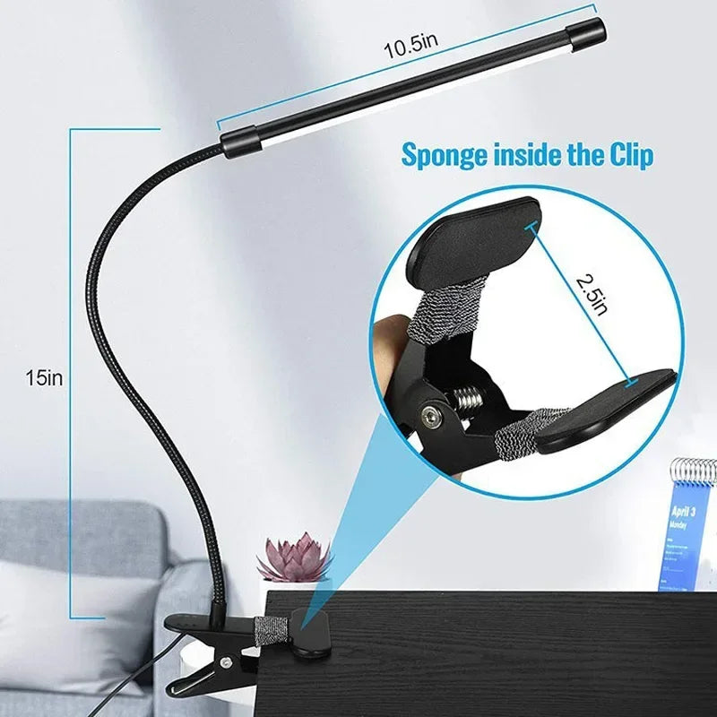 LED Klemlamp voor Bureau, Verstelbaar met Oogbescherming, Zwart