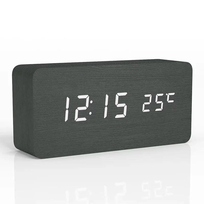 Houten Digitale Wekker met Temperatuurweergave, LED-display voor Bureau