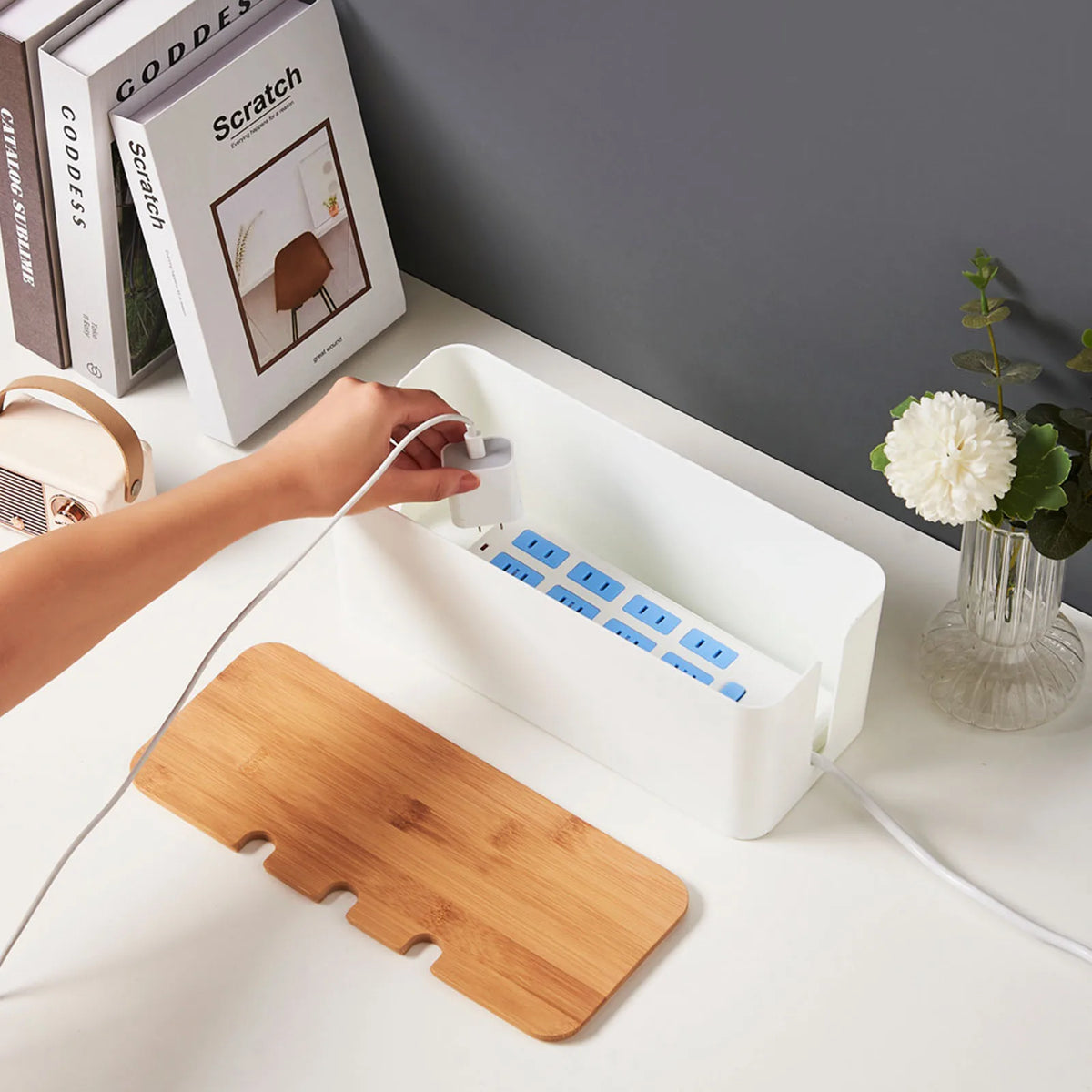Kabelbeheerbox voor Bureau, Kabelorganizer met Deksel